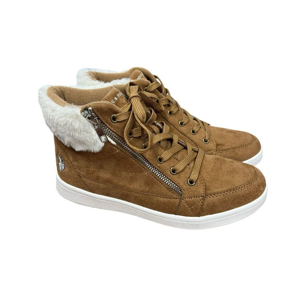 U.S. Polo Assn. Women's 9M Tan Corrine High Top Ankle Boots Booties Faux Fur